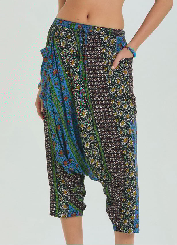 Elastic Waist Women's Capri Navy Blue Floral Shalwar 4657